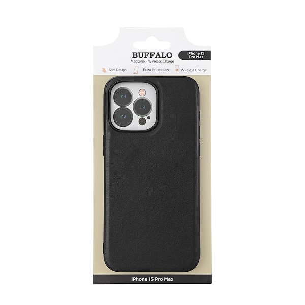 Buffalo Back cover PU MagSeries iPhone 15 Pro Max Black Svart