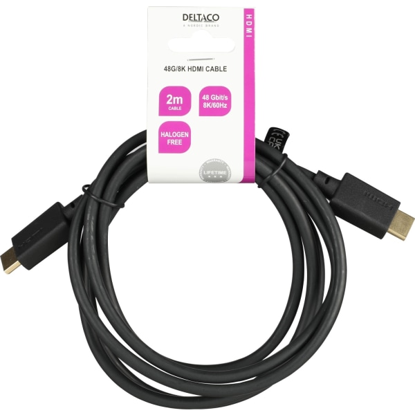 DELTACO Ultra High Speed HDMI-kabel, 2m, eARC, QMS, 8K 60Hz, 4K