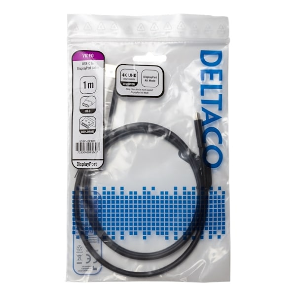 DELTACO USB-C - DisplayPort-kaapeli, 1m, 4K 60Hz, musta