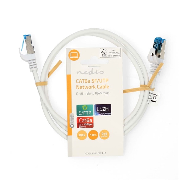 Nedis CAT6a netværkskabel | S/FTP | RJ45 Han | RJ45 Han | 1.00 m | Snagless | Runde | LSZH | Hvid | Label