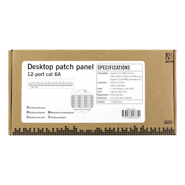 DELTACO Patchpanel, 12xRJ45, Cat6a, väggmonterbar, 10Gbps, grå
