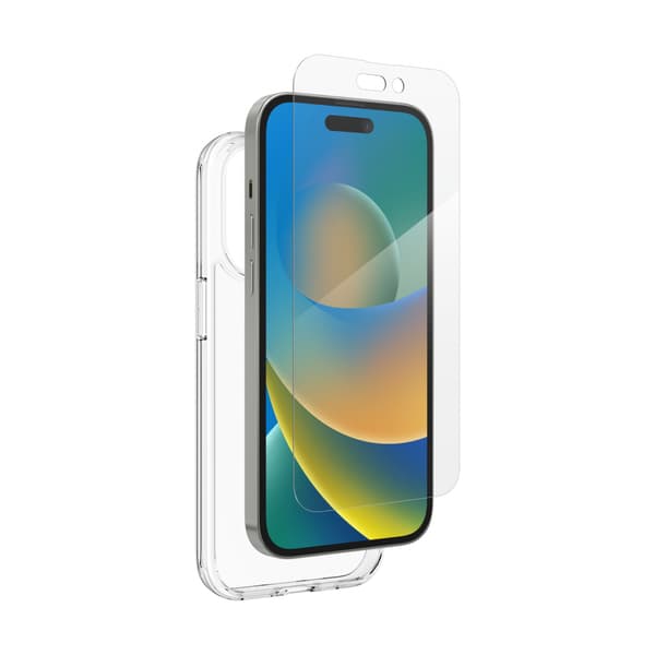 ZAGG Bundle-paketti: Näytönsuoja + läpinäkyvä kotelo iPhone 14 Pro Maxille Transparent