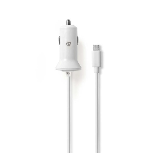 Billaddare | 2.4 A | Fast kabel | Micro USB | Vit