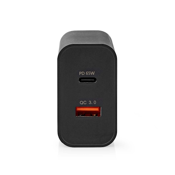 Nedis Väggladdare | 65 W | Snabbladdnings funktion | 2.0 / 2.25 A / 3.25 A A | Antal utgångar: 2 | USB-A / USB-C™ | Automatiskt val av Spänning | Svar