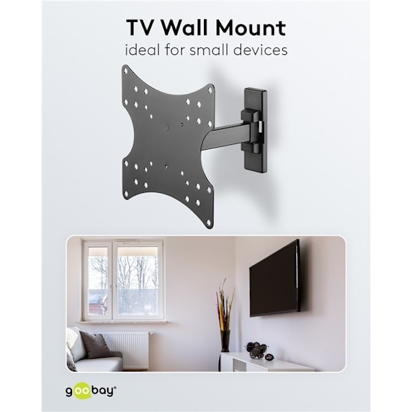 Goobay TV-väggfäste Basic FULLMOTION (S) för TV-apparater från 23 till 42 tum (58-107 cm), helt mobilt (svängbart och lutat) upp till 20 kg