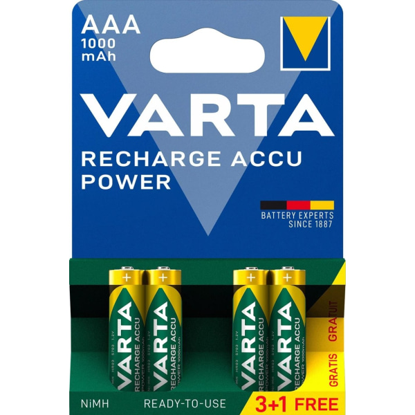 Varta Recharge Charge Accu Power AAA 1000mAh 4 Pack (3+1)