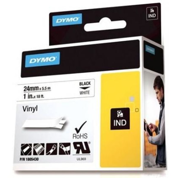 DYMO Rhino Professional, 24mm, märkbar vinyltejp, svart text vit
