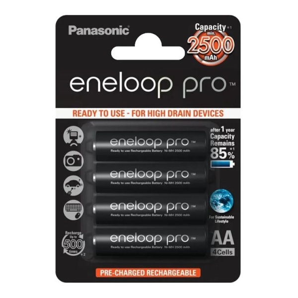 Eneloop Pro Batterier 4xAA 2500mAh BK-3HCDE/4BE