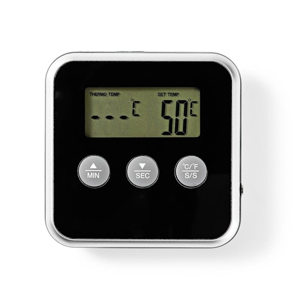 Nedis Kød Termometer | Alarm / Timer | LCD Display | 0 - 250 °C | Sort / Sølv
