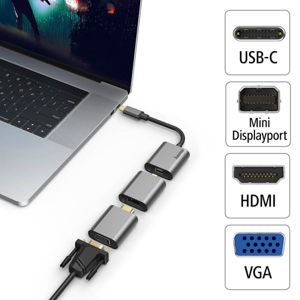 Hama Video Adapter Sæt 6i1 USB-C Mini-DisplayPort HDMI VGA