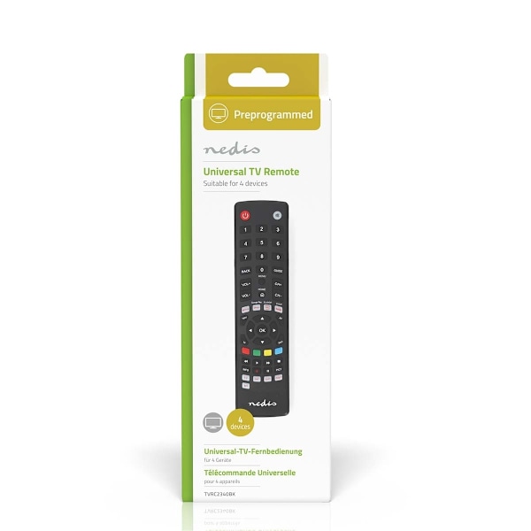 Nedis Universal fjernbetjening | Forprogrammeret | 4 Enheder | Amazon Prime / Disney + Button / Google Play-knap / Netflix-knap / Youtube-knap | Infra