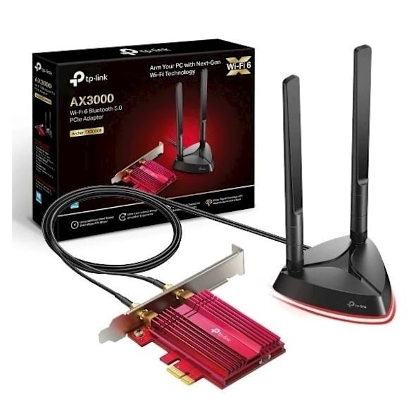 TP-Link AX3000 Wi-Fi 6 Bluetooth 5.0 PCIe Adapter Sort, Rød