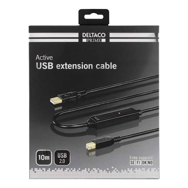DELTACO PRIME USB 2.0 kabel Typ A hane - Typ B hane, aktiv, 10m, svart