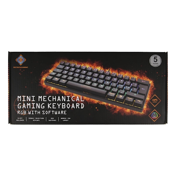 DELTACO GAMING mekaniskt tangentbord med röda brytare, 60% RGB, 62st tangenter