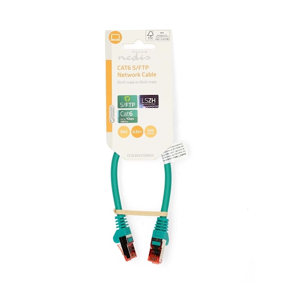 Nedis CAT6 Verkkokaapeli | RJ45 uros | RJ45 uros | S/FTP | 0.25 m | Pyöreä | LSZH | Vihreä | Label