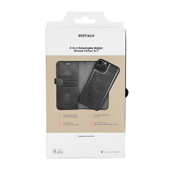 Buffalo 2in1 Wallet 3 card iPhone 14 Plus 6,7" Black Svart