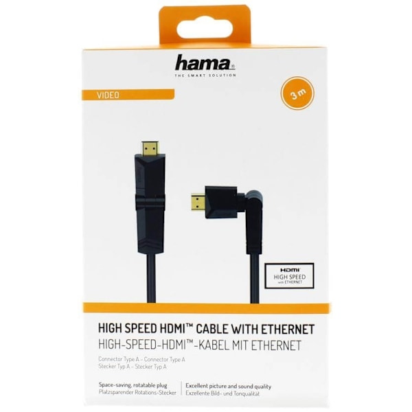 HAMA HDMI Ethernet High Speed Kabel 3,0m  Rotation Guldbelagt TL