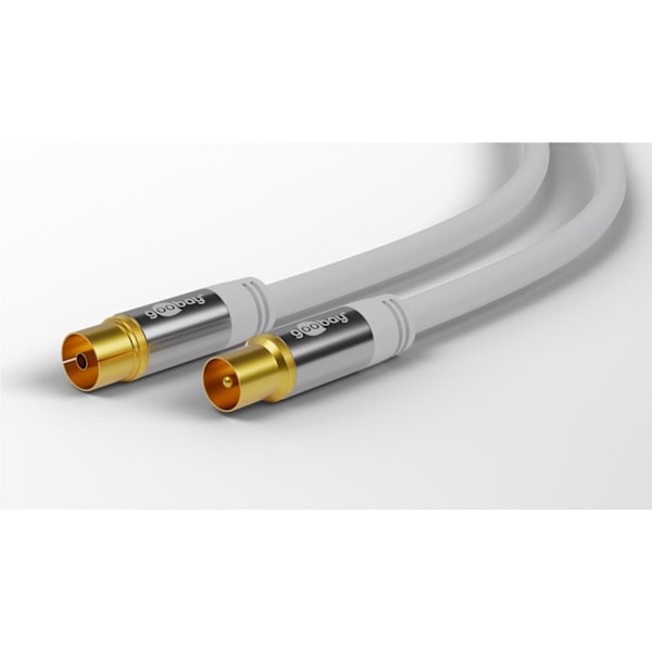 Goobay TV-antennkabel (135 dB), 4x skärmad guldpläterad, koaxial-uttag > koaxial-plugg