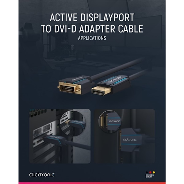 ClickTronic Adapterkabel för aktiv DisplayPort™ till DVI-D Premiumkabel | 1x DisplayPort™-kontakt >> 1x DVI-D-kontakt | 2,0 m | WUXGA @ 60 Hz