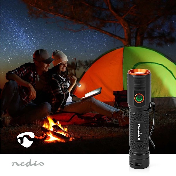 Nedis LED ficklampa | Batteridriven | 3.7 V DC | 20 W | N/A | batterier medföljer | Uppladdningsbara | Angivet ljusflöde: 2000 lm | Belysningsräckvidd