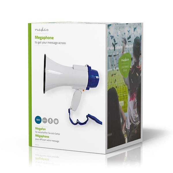 Nedis Megafon | Maksimum rækkevidde: 250 m | Maksimal volumenkontrol: 115 dB | Indbygget mikrofon | Indbygget sirene | Optagefunktion | Blå / Hvid