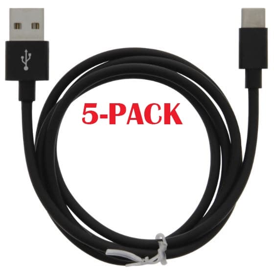 5-PAKKAUS USB-A - USB-C 2.4A, 1m, musta 5-PAKKAUS USB-A - USB-C 2.4A, 1m, musta