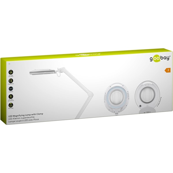 Goobay LED-förstoringslampa med klämma, 9 W, vit 80-730 lm, dimbar, 127 mm kristallglaslins, 1,75x förstoring, 3 dioptrier