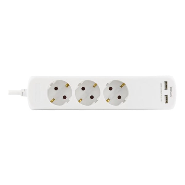DELTACO power strip 3xCEE 7/4, 1xCEE 7/7, 1,5m cable, 2xUSB-A,wh