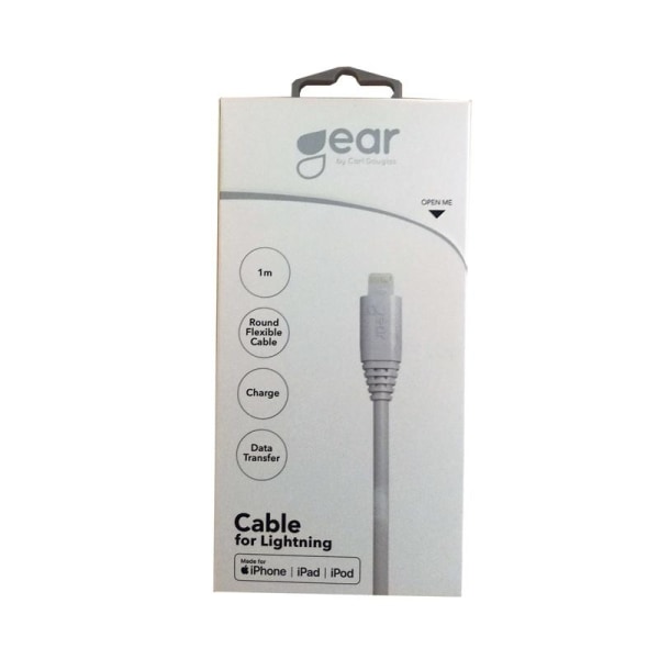 GEAR Rundt ladekabel Lightning til USB-A 1m Hvid MFI
