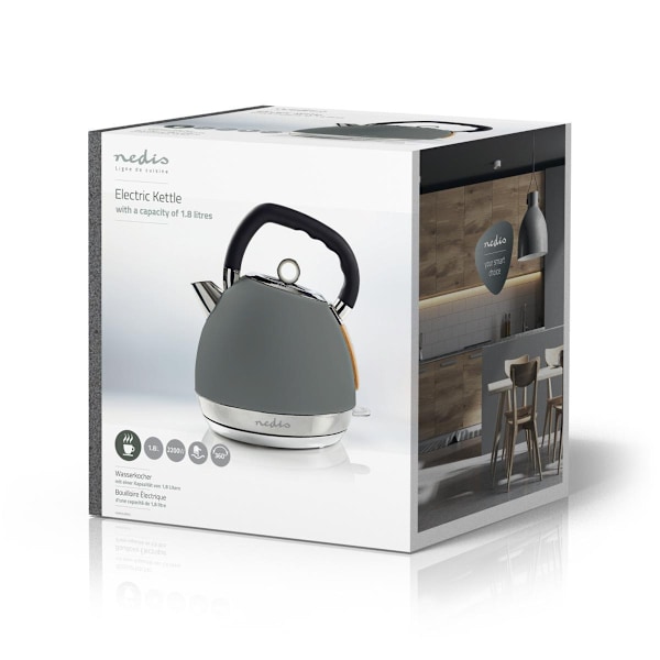 Nedis Elkedel | 1.8 l | Soft-Touch | Grå | Drejelig 360 grader | Skjult varmeelement | Strix®-controller | Beskyttelse mod kogetørring