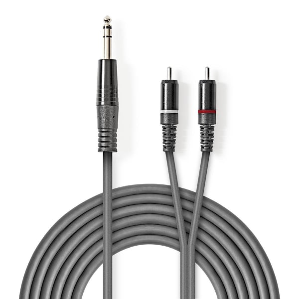 Nedis Stereoljudkabel | 6.35 mm Hane | 2x RCA Hane | Nickelplaterad | 3.00 m | Rund | Mörkgrå | Kartonghylsa