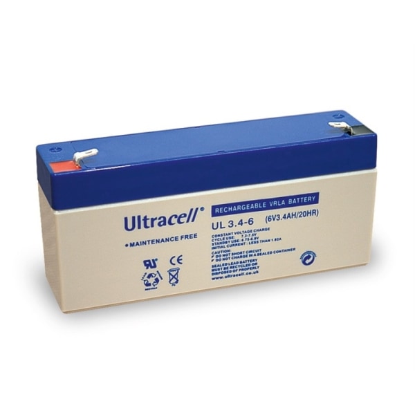 Ultracell Blybatteri 6 V, 3,4 Ah (UL3.4-6) Faston (4,8 mm) Blyba