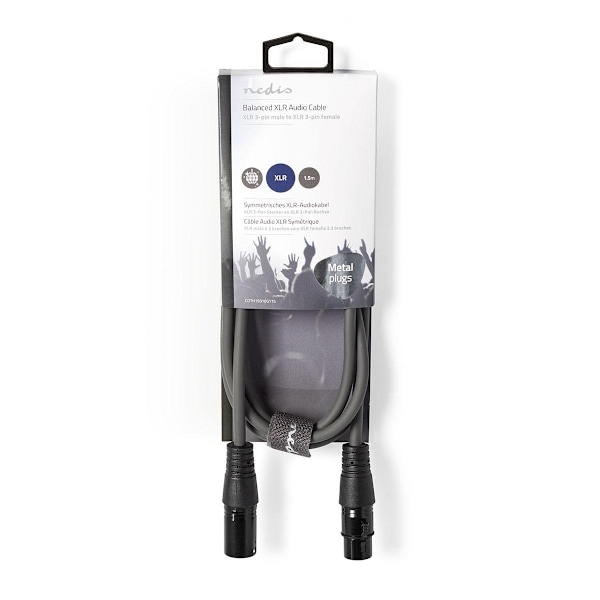 Nedis Balansoitu Audiojohto | XLR 3-Pin uros | XLR 3-Pin naaras | Niklattu | 1.50 m | Pyöreä | PVC | Tummanharmaa | Pahvikotelo