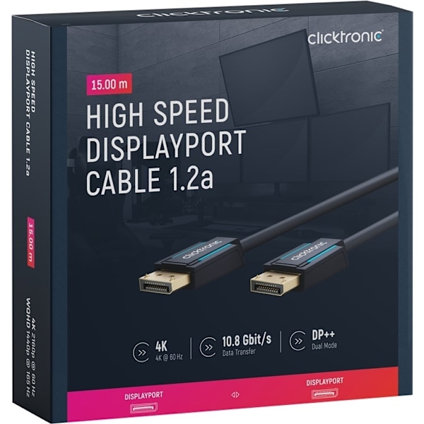 ClickTronic DisplayPort™-kabel Premiumkabel | 1x DisplayPort™-kontakt  1x DisplayPort™-kontakt | 15,0 m | UHD 4K @ 60 Hz