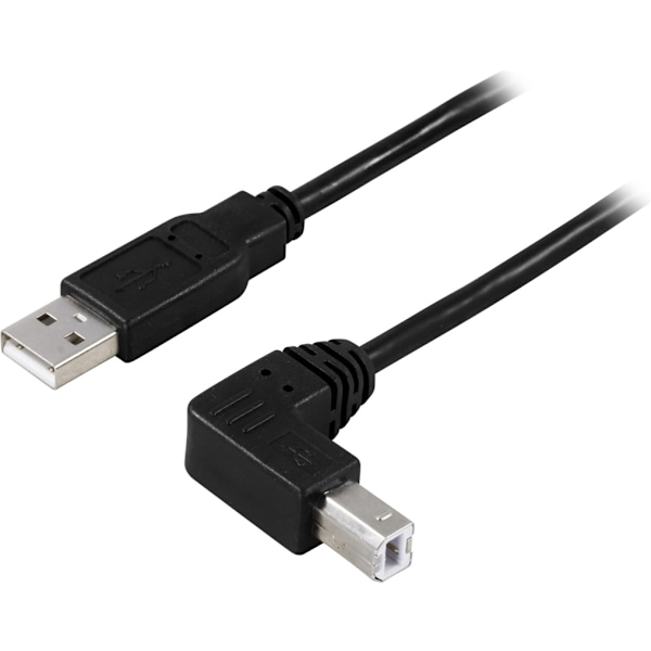 DELTACO USB 2.0 kabel Typ A hane - Vinklad Typ B hane 1 m, svart (USB-210SA)