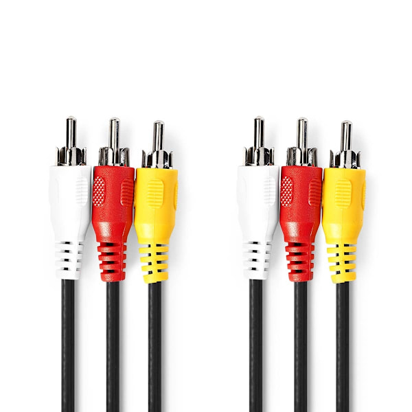 Nedis Composite Video kabel | 3x RCA Han | 3x RCA Han | Nikkelplateret | 480p | 5.00 m | Runde | PVC | Sort | Plastikpose