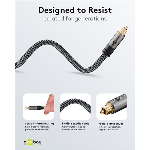 Goobay TOSLINK-kabel, 1 m, Sharkskin Grey Toslink-kontakt > Toslink-kontakt