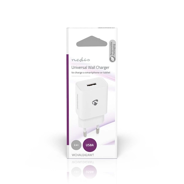 Nedis Väggladdare | 12 W | Snabbladdnings funktion | 1x 2.4 A A | Antal utgångar: 1 | USB-A | Utan kabel | Single Voltage Output | Vit