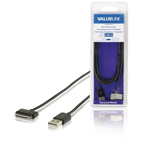 Valueline Synk och Laddningskabel Apple Dock 30-Pin - USB A hane 2.00 m Svart