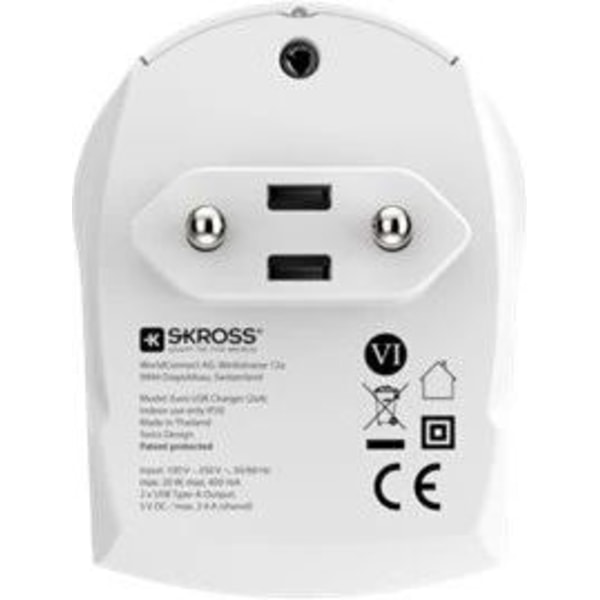 Skross Reseadapter Europa till 2x USB-A