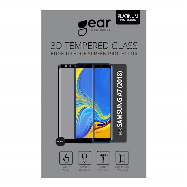 GEAR Hærdet Glas 3D Full Cover Sort Samsung A7 Transparent