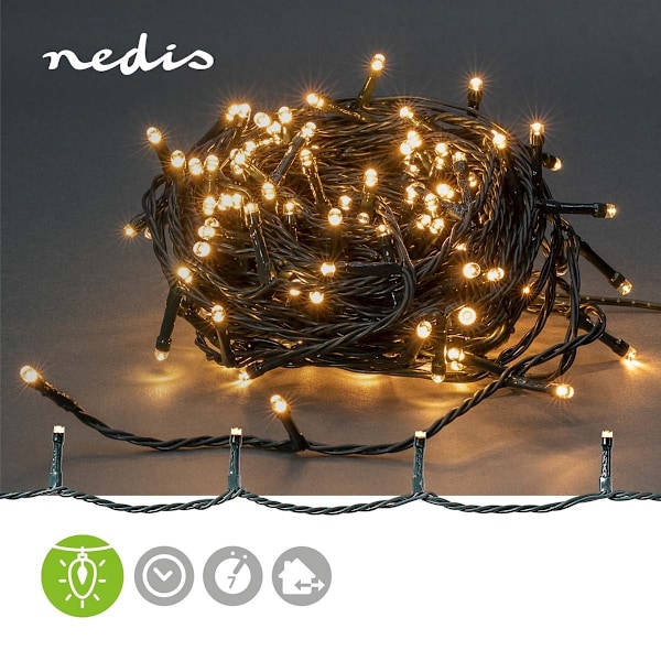 Nedis Julbelysning | Sträng | 180 LED's | Varm Vit | 13.50 m | Ljuseffekter: 7 | Inomhus eller Utomhus | Strömadapter