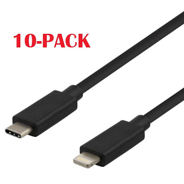 10-PACK kaapeli USB-C - Lightning, 2.4A, 1m, musta