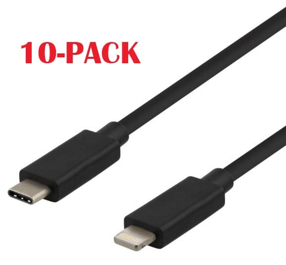 10-PACK Kabel USB-C - Lightning, 2.4A, 1m, Svart