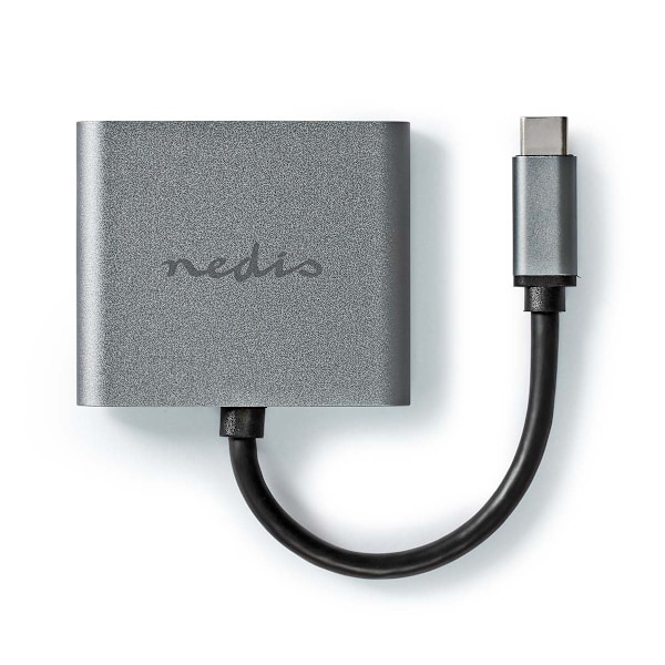 Nedis USB N Moniporttisovitin | 2-in-1 | USB 3.2 Gen 1 | USB-C™ Uros | 2x HDMI™ | 0.10 m | Pyöreä | Niklattu | PVC | Musta | Kirjekuori