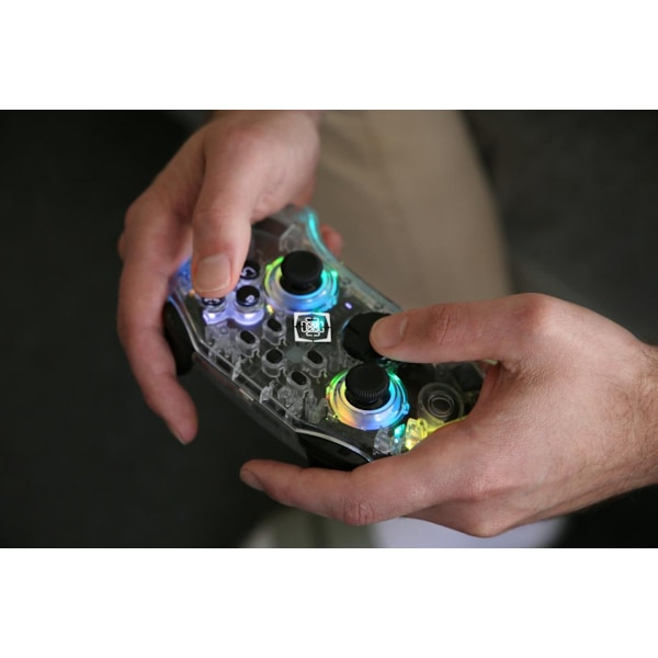 DELTACO Nintendo Switch Controller, transparent, RGB, makroknappar