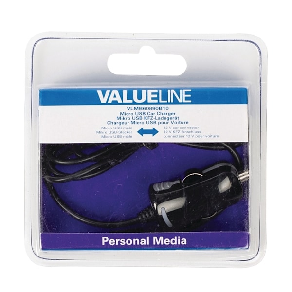 Valueline Biloplader 1-Udgang 2.1 A Micro USB Sort