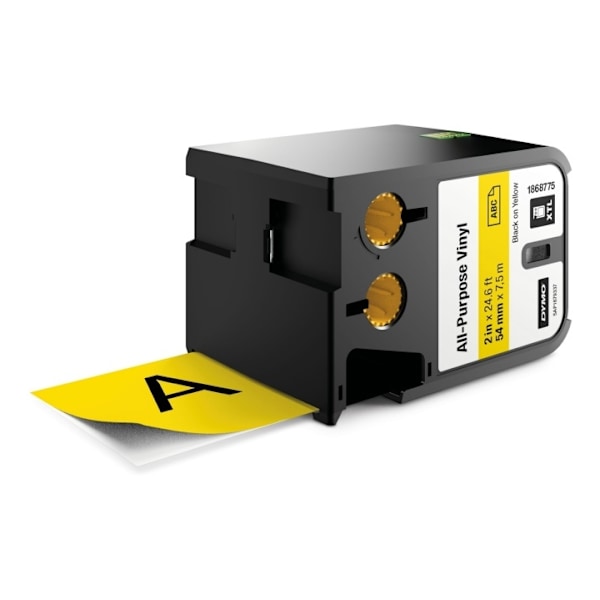 DYMO XTL All-Purpose Vinyl Labels, 54mm, black on yellow