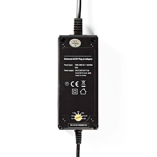Nedis Universal nätadapter | 36 W | 5 - 15 V DC | 3.60 m | 2.4 A - 3.0 A A | 6 plug(s) | Svart