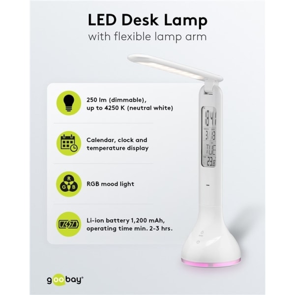 Goobay LED-skrivbordslampa Mood Light + Calendar Inomhusbelysnin